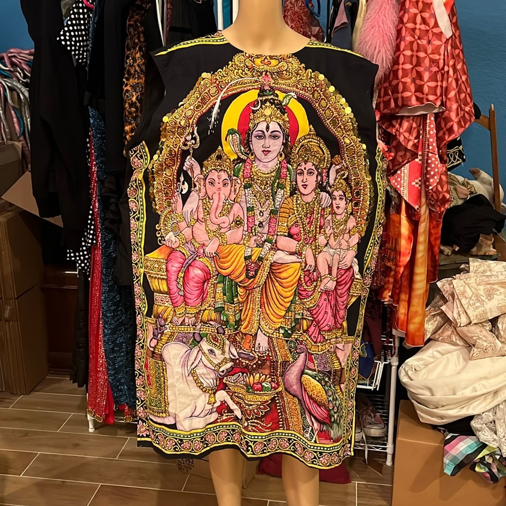 XXL multi hindu god gold sequin colorfully embellished unisex tunic